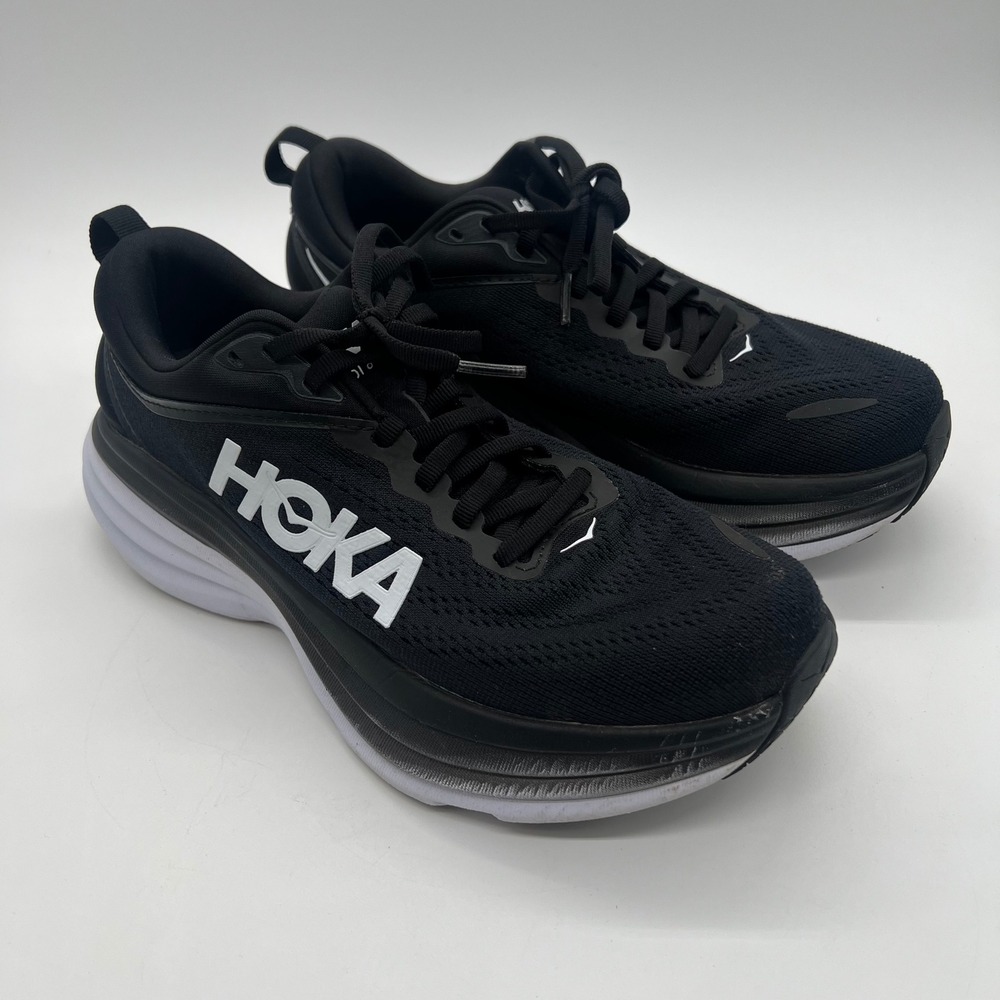 Hoka Bondi 8 Womens 7.5B Black White Running Shoes 1127952 BWHT Sneaker